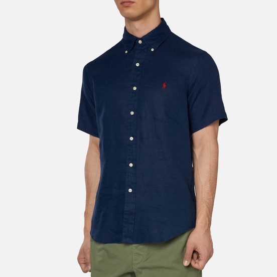 Мужская рубашка Polo Ralph Lauren Classic Fit Piece Dye Linen Newport Navy