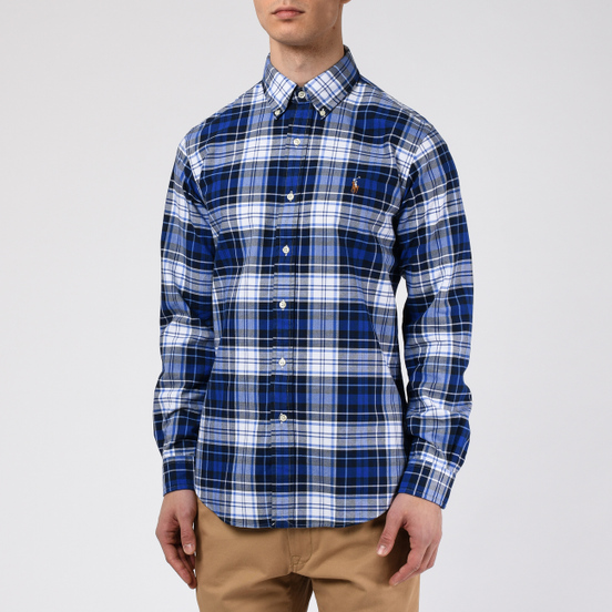 Мужская рубашка Polo Ralph Lauren Custom Fit Polo Pony Color Mini Logo Oxford Blue/White Multi