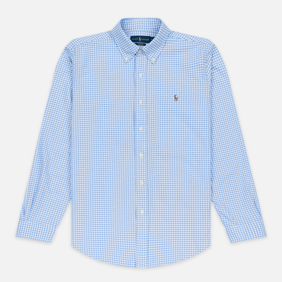 Мужская рубашка Polo Ralph Lauren Custom Fit Polo Pony Color Mini Logo Oxford Light Blue/White
