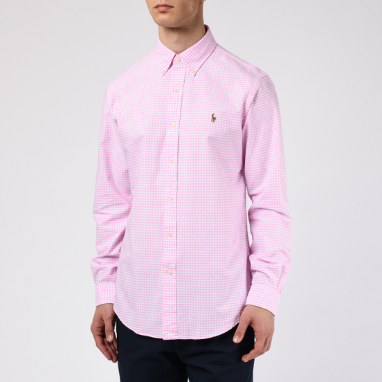 Мужская рубашка Polo Ralph Lauren Custom Fit Polo Pony Color Mini Logo Oxford Pink/White