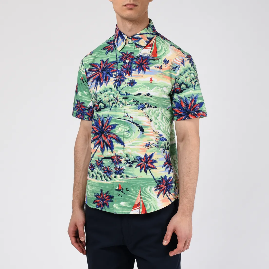 Polo Ralph Lauren Мужская рубашка Custom Fit SS Polo Pony Color Printed Oxford
