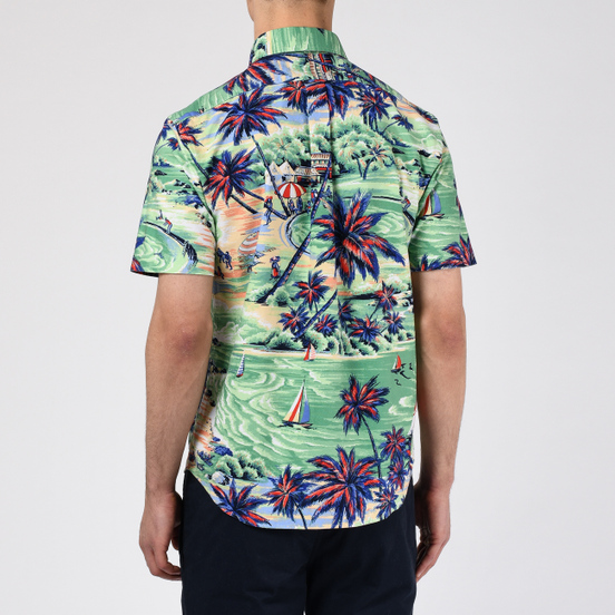 Мужская рубашка Polo Ralph Lauren Custom Fit SS Polo Pony Color Printed Oxford Hawaiian Beach Bazaar