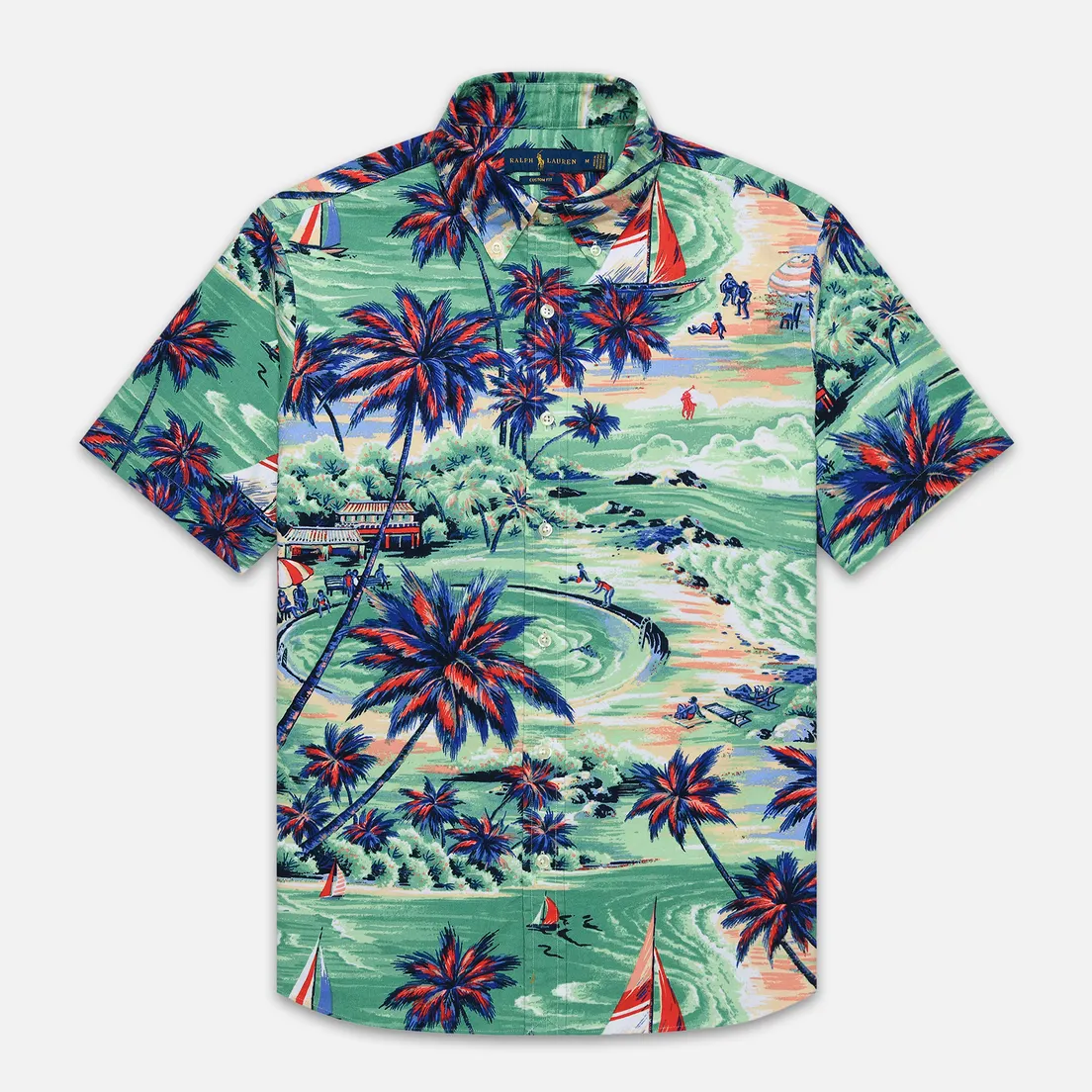 Polo Ralph Lauren Мужская рубашка Custom Fit SS Polo Pony Color Printed Oxford