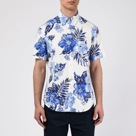 Мужская рубашка Polo Ralph Lauren Custom Fit SS Polo Pony Color Printed Oxford Vintage Hibiscus