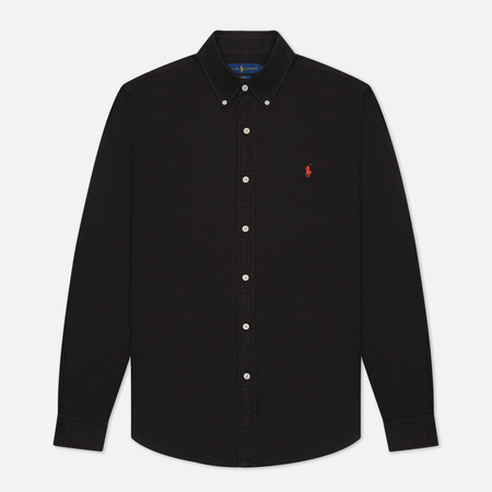 Мужская рубашка Polo Ralph Lauren Garment Dyed Oxford Slim Fit, цвет чёрный, размер XXL