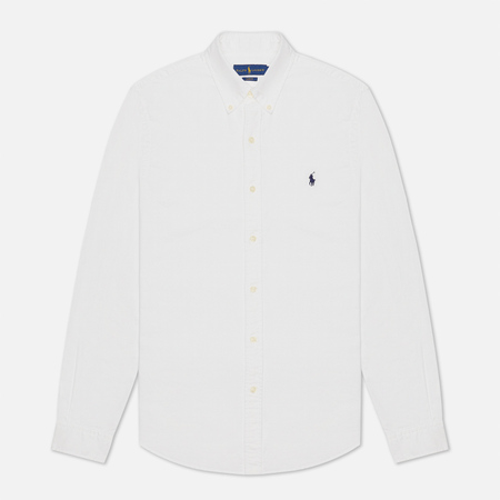 Мужская рубашка Polo Ralph Lauren Garment Dyed Oxford Slim Fit, цвет белый, размер M