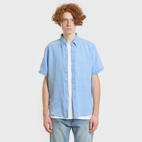 Мужская рубашка Polo Ralph Lauren Oxford Linen Slim Fit Riviera Blue