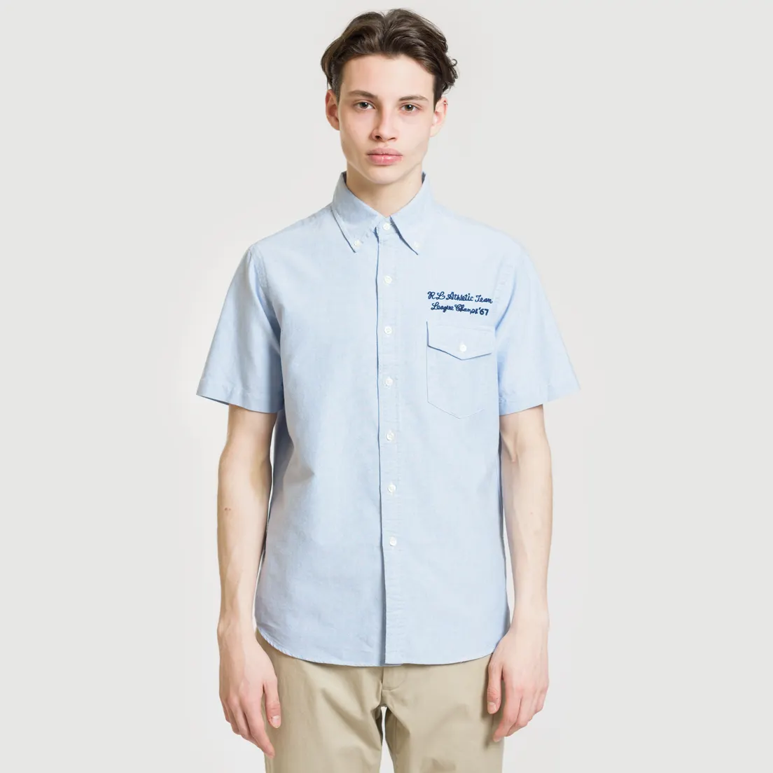 Polo Ralph Lauren Мужская рубашка Oxford Sport SS Embroidered Inscription