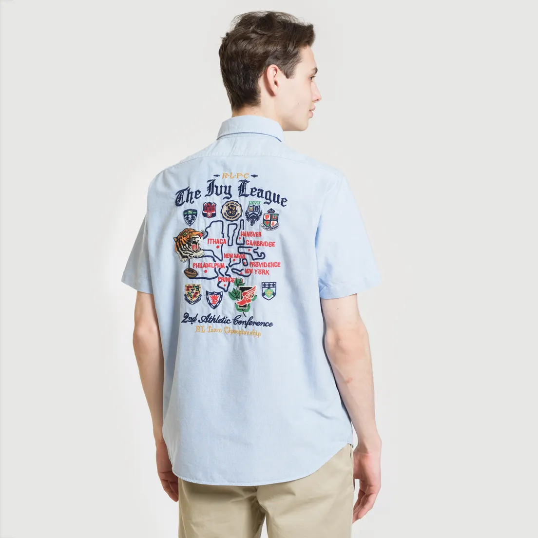 Polo Ralph Lauren Мужская рубашка Oxford Sport SS Embroidered Inscription
