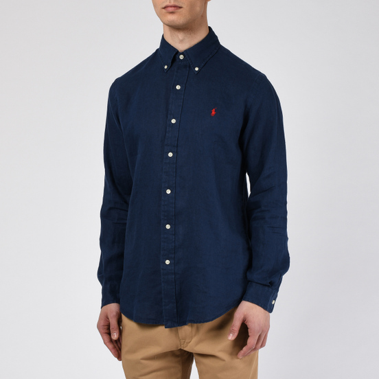 Мужская рубашка Polo Ralph Lauren Piece Dye Linen Newport Navy