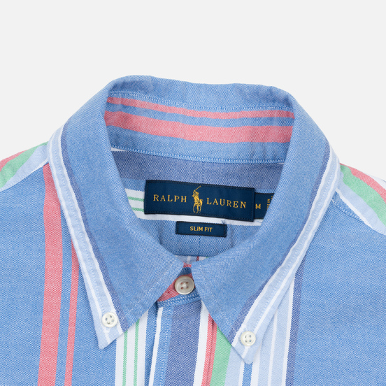 Мужская рубашка Polo Ralph Lauren Slim Fit Polo Pony Color Mini Logo Oxford Blue/Red Multi Stripe