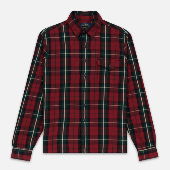 Мужская рубашка Polo Ralph Lauren Twill Plaid Elbow Patch Lamb Suede Vibe Red/Tan Multi