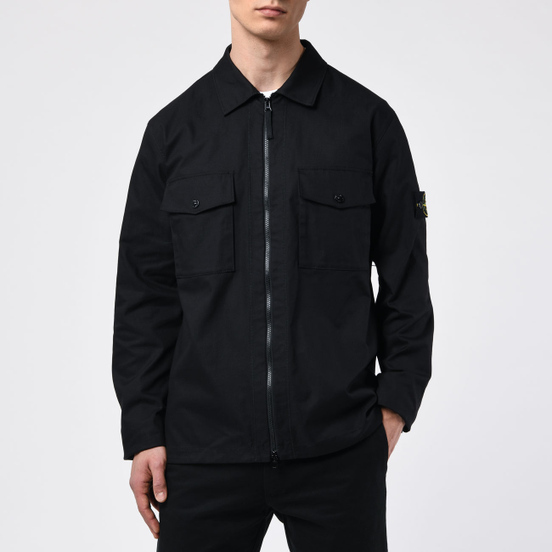 Мужская рубашка Stone Island Regular Fit Canvas Cotton Blend Zip Black