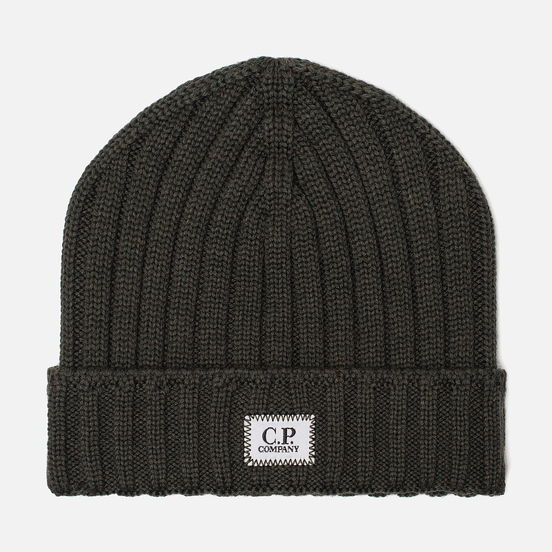 Шапка C.P. Company Wool Ribbed Logo Dark Olive