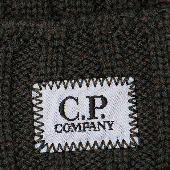 Шапка C.P. Company Wool Ribbed Logo Dark Olive