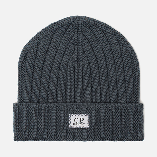 Шапка C.P. Company Wool Ribbed Logo Dark Slate