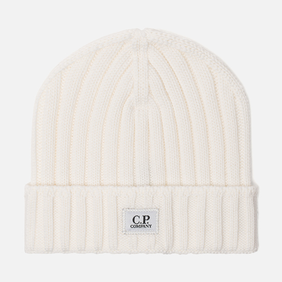 Шапка C.P. Company Wool Ribbed Logo Gauze White