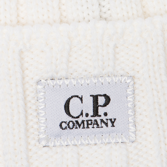 Шапка C.P. Company Wool Ribbed Logo Gauze White