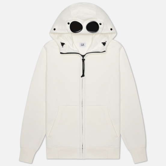 Мужская толстовка C.P. Company Diagonal Fleece Full-Zip Goggle Hooded Gauze White