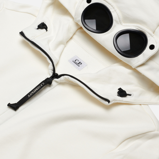 Мужская толстовка C.P. Company Diagonal Fleece Full-Zip Goggle Hooded Gauze White