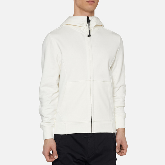 Мужская толстовка C.P. Company Diagonal Fleece Full-Zip Goggle Hooded Gauze White