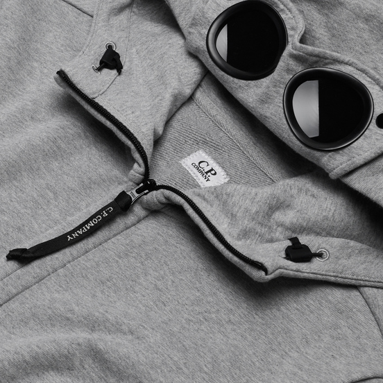Мужская толстовка C.P. Company Diagonal Fleece Full-Zip Goggle Hooded Grey Melange