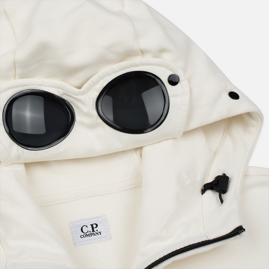 Мужская толстовка C.P. Company Diagonal Raised Fleece Goggle Full Zip Hoodie Gauze White