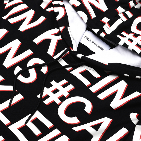 Мужская толстовка Calvin Klein Jeans Logo All Over Print Hoodie Black Exploded Hashtag