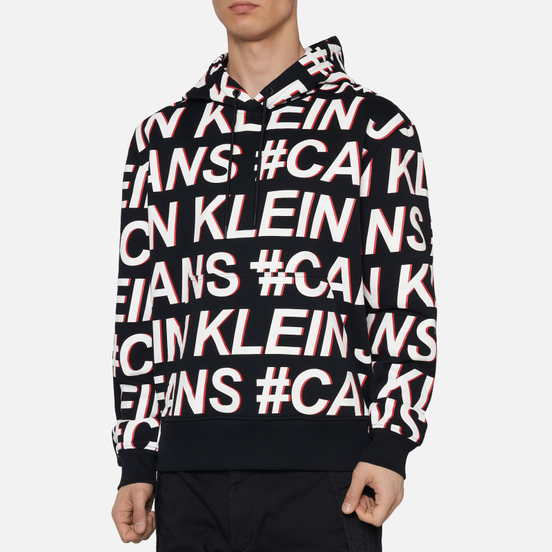 Мужская толстовка Calvin Klein Jeans Logo All Over Print Hoodie Black Exploded Hashtag