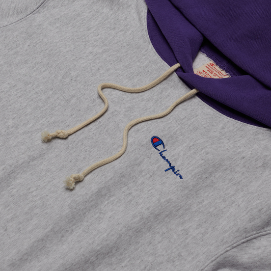 Мужская толстовка Champion Reverse Weave Contrast Hoodie Logo Script Light Grey