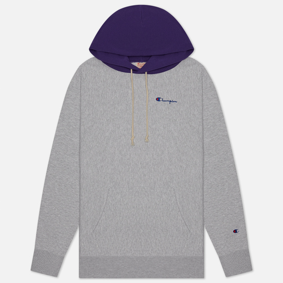 Мужская толстовка Champion Reverse Weave Contrast Hoodie Logo Script Light Grey