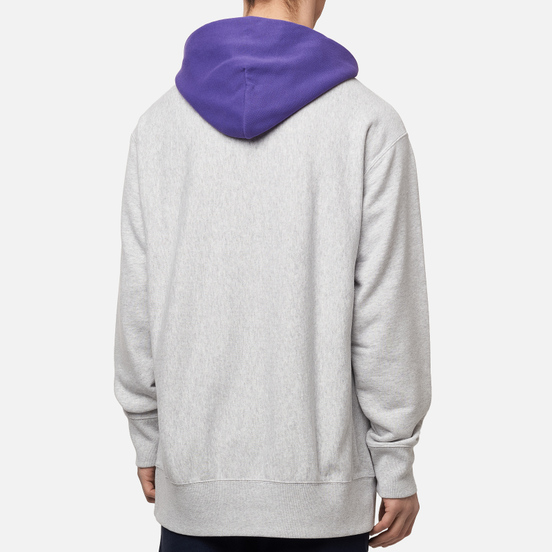 Мужская толстовка Champion Reverse Weave Contrast Hoodie Logo Script Light Grey