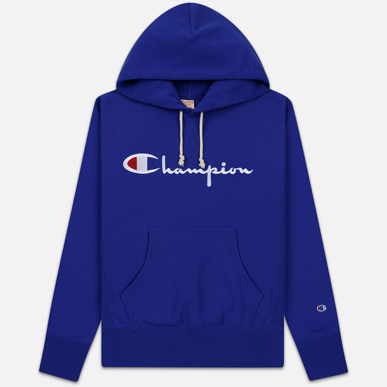 Мужская толстовка Champion Reverse Weave Hooded Big Script Logo Clematis Blue
