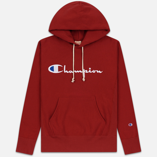 Мужская толстовка Champion Reverse Weave Hooded Big Script Logo Dark Red
