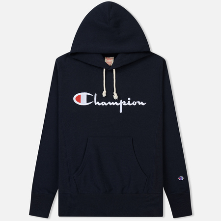 Мужская толстовка Champion Reverse Weave Hooded Big Script Logo Navy