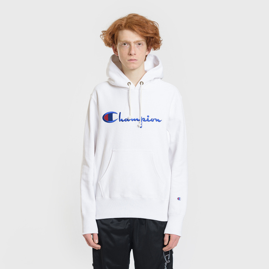 Мужская толстовка Champion Reverse Weave Hooded Big Script Logo White