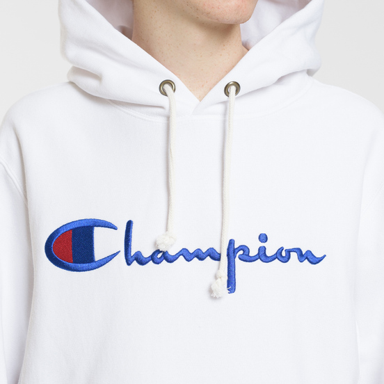 Мужская толстовка Champion Reverse Weave Hooded Big Script Logo White