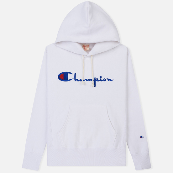 Мужская толстовка Champion Reverse Weave Hooded Big Script Logo White