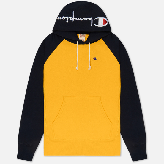 Мужская толстовка Champion Reverse Weave Hoodie Script Bicolor Zinc Yellow/Navy