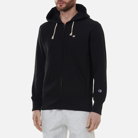 Мужская толстовка Champion Reverse Weave Logo Hoodie Full Zip Black