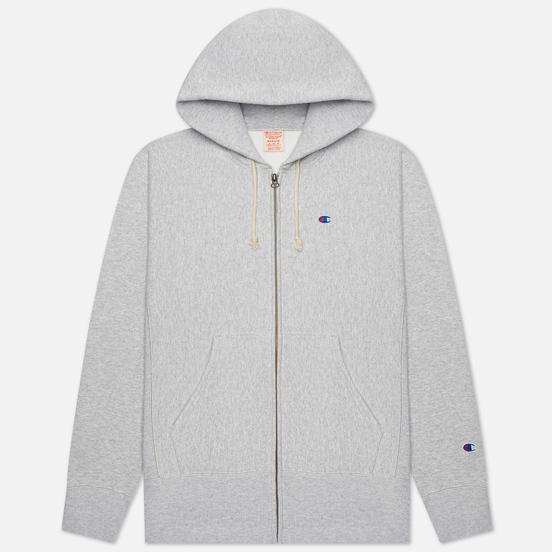 Мужская толстовка Champion Reverse Weave Logo Hoodie Full Zip Light Grey