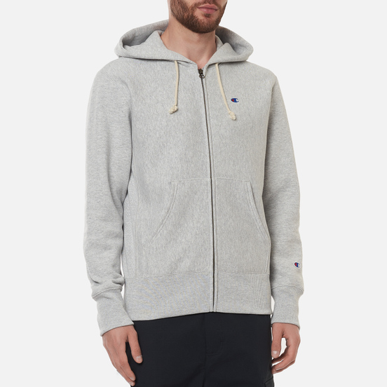 Мужская толстовка Champion Reverse Weave Logo Hoodie Full Zip Light Grey