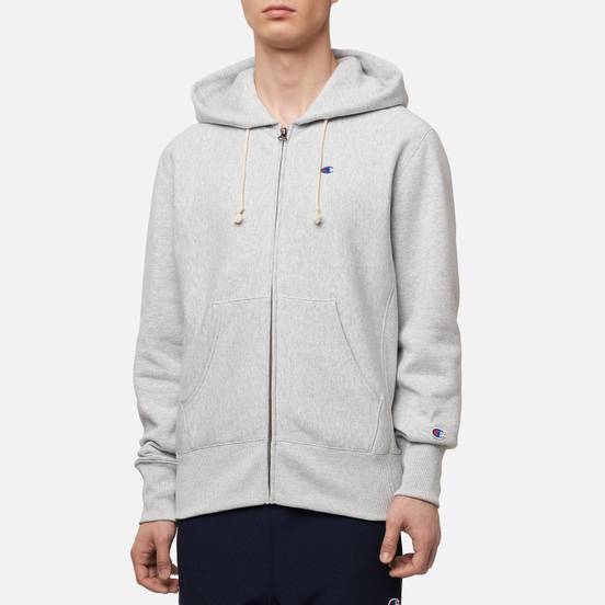 Мужская толстовка Champion Reverse Weave Logo Hoodie Full Zip Light Grey