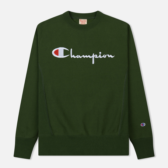 Мужская толстовка Champion Reverse Weave Script Logo Crew Neck Military Green