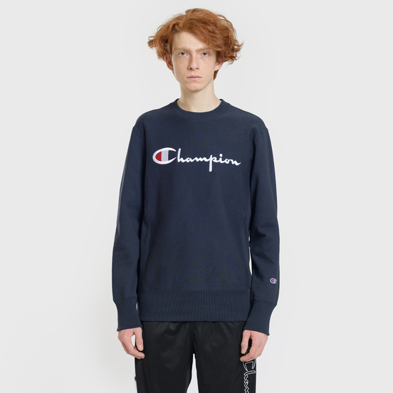 Мужская толстовка Champion Reverse Weave Script Logo Crew Neck Navy