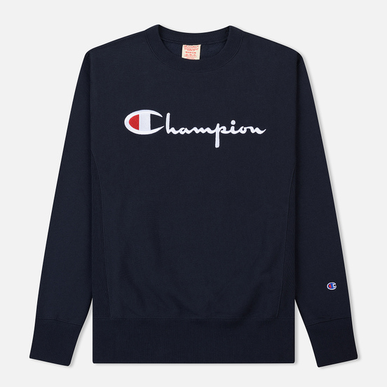 Мужская толстовка Champion Reverse Weave Script Logo Crew Neck Navy