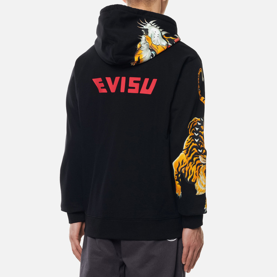 Мужская толстовка Evisu Evergreen Tigers Printed Logo Zip-Up Hoodie Black