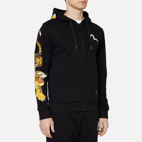 Мужская толстовка Evisu Evergreen Tigers Printed Logo Zip-Up Hoodie Black