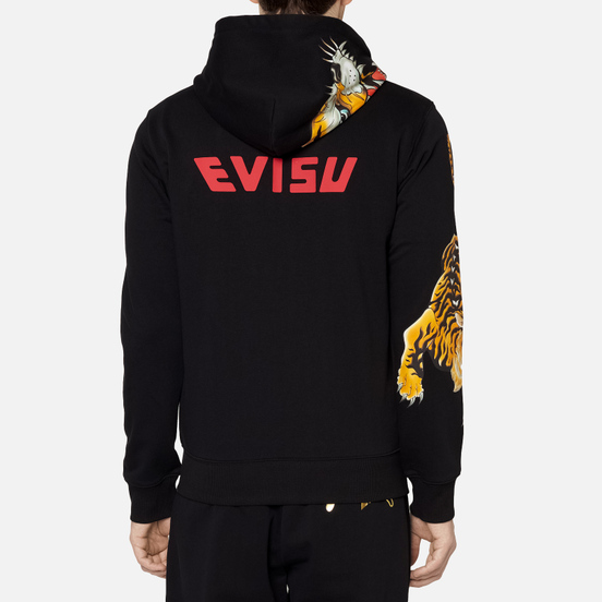 Мужская толстовка Evisu Evergreen Tigers Printed Logo Zip-Up Hoodie Black