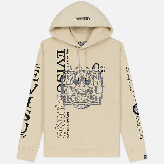 Мужская толстовка Evisu Evisukuro & Hannya Heraldry Hoodie Kamon Badge Beige